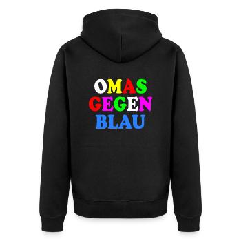 Omas gegen blau - Unisex Premium Bio Zip Hoodie - Schwarz - Hinten - Nico (187cm)