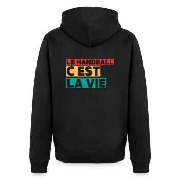 Handball ist Leben,Handball,Handballer,Sport - Unisex Premium Bio Zip Hoodie - Schwarz - Hinten - Nico (187cm)