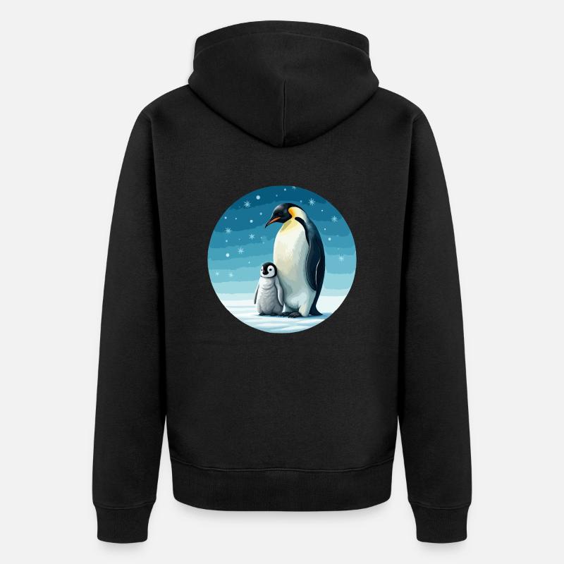 Kaiserpinguin mit Kind - Unisex Premium Bio Zip Hoodie - Schwarz