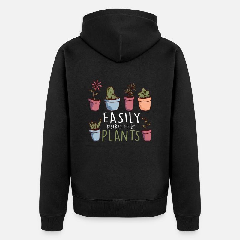 Facilement distrait par les plantes Jardinage Botanique - Veste à capuche bio Premium Unisexe - noir