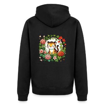 Cute Tiger - Unisex Premium Organic Zip Hoodie - black - Back - Nico (187cm)