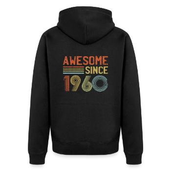 Awesome Since 1960" – Vintage Retro Geburtstag - Unisex Premium Bio Zip Hoodie - Schwarz - Hinten - Nico (187cm)