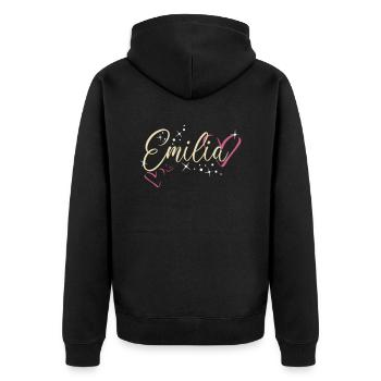Emilia Nom Prénom Calligraphie Coeur - Veste à capuche bio Premium Unisexe - noir - Dos - Nico (187cm)