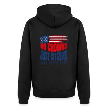 No Crowns Just Presidents Eagle No King - Unisex Premium Bio Zip Hoodie - Schwarz - Hinten - Nico (187cm)