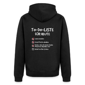 Bier to do Liste abgehakt - RAHMENLOS Geschenk - Unisex Premium Bio Zip Hoodie - Schwarz - Hinten - Nico (187cm)