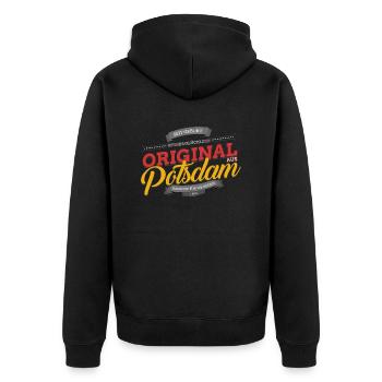 Original aus Potsdam - Unisex Premium Bio Zip Hoodie - Schwarz - Hinten - Nico (187cm)