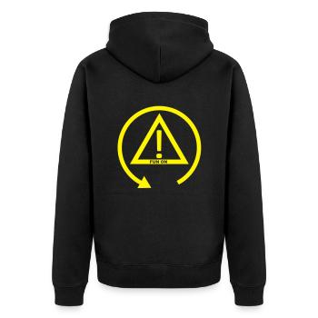 FUN ON - DSC OFF - Unisex Premium Bio Zip Hoodie - Schwarz - Hinten - Nico (187cm)