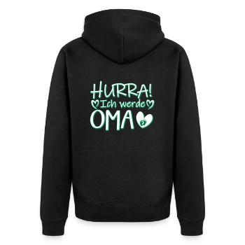 Hurra Ich werde Oma Schwangerschaft Baby Motiv - Unisex Premium Bio Zip Hoodie - Schwarz - Hinten - Nico (187cm)