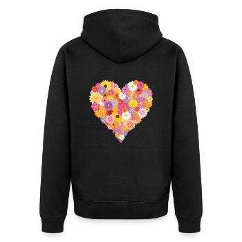 Blumen Herz - Flower Heart - Unisex Premium Bio Zip Hoodie - Schwarz - Hinten - Nico (187cm)