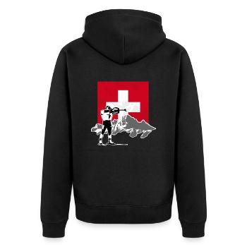 Biathlon - Swiss Flag - Unisex Premium Bio Zip Hoodie - Schwarz - Hinten - Nico (187cm)