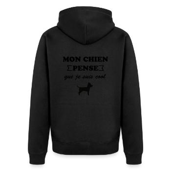 mon chien pense que je suis cool t-shirt humour - Veste à capuche bio Premium Unisexe - noir - Dos - Nico (187cm)