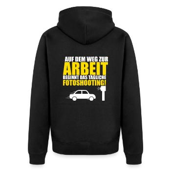 Lustiger Blitzer Spruch - Unisex Premium Bio Zip Hoodie - Schwarz - Hinten - Nico (187cm)