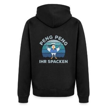 Moin Peng Peng Ihr Spacken Möwe Norddeutschland - Unisex Premium Bio Zip Hoodie - Schwarz - Hinten - Nico (187cm)