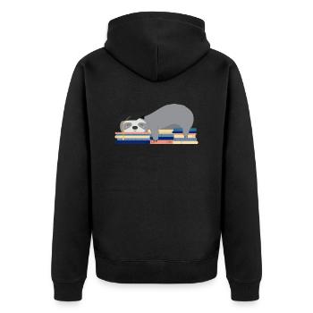 Schlafendes Faultier mit Hut nach dem Abschluss - Unisex Premium Bio Zip Hoodie - Schwarz - Hinten - Nico (187cm)