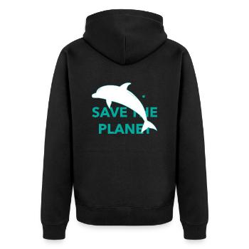Save The Planet - Unisex Premium Bio Zip Hoodie - Schwarz - Hinten - Nico (187cm)