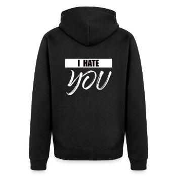 Ich hasse Dich - Unisex Premium Bio Zip Hoodie - Schwarz - Hinten - Nico (187cm)