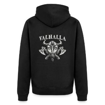 Valhalla Wikinger Odin nordische Mythologie - Unisex Premium Bio Zip Hoodie - Schwarz - Hinten - Nico (187cm)
