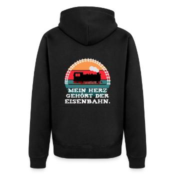 Eisenbahn Leidenschaft Dampflok - Unisex Premium Bio Zip Hoodie - Schwarz - Hinten - Nico (187cm)
