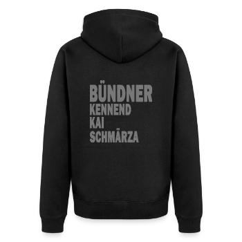 bündner kennend kai schmärza - Unisex Premium Bio Zip Hoodie - Schwarz - Hinten - Nico (187cm)