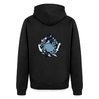 Save the Ocean - Orcas farbig - Unisex Premium Bio Zip Hoodie - Schwarz - Hinten - Nico (187cm)
