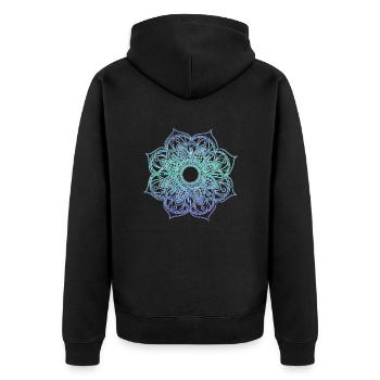 Mandala weiß - Unisex Premium Bio Zip Hoodie - Schwarz - Hinten - Nico (187cm)