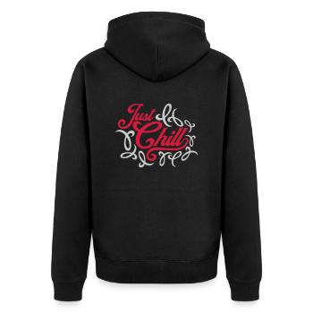 Just Chill Text Logo - Unisex Premium Bio Zip Hoodie - Schwarz - Hinten - Nico (187cm)