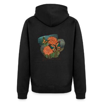 Schmetterling Blume blumig Sprüche Spruch Blumen - Unisex Premium Bio Zip Hoodie - Schwarz - Hinten - Nico (187cm)