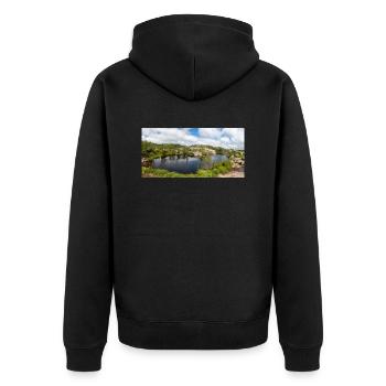 Tjødnane Seen Prekestolen (Preikestolen) in Rogal - Unisex Premium Bio Zip Hoodie - Schwarz - Hinten - Nico (187cm)