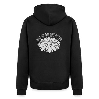 the day you deserve - Unisex Premium Organic Zip Hoodie - black - Back - Nico (187cm)
