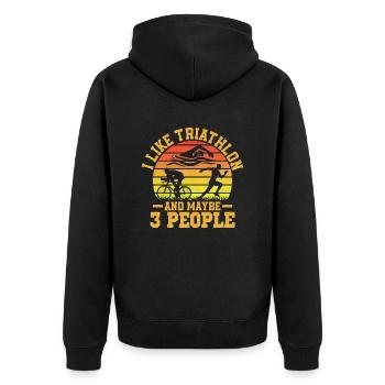 I Like Triathlon And Maybe 3 People Tri Triathlet - Unisex Premium Bio Zip Hoodie - Schwarz - Hinten - Nico (187cm)