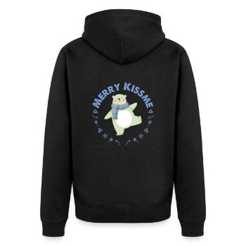 FROHE CHRISTEN BLAUER LIEBLICHER BÄR - Unisex Premium Bio Zip Hoodie - Schwarz - Hinten - Nico (187cm)