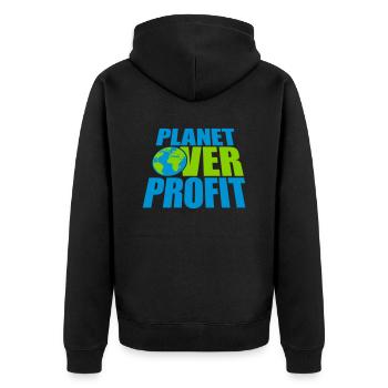 planet over profit Zitat - Unisex Premium Bio Zip Hoodie - Schwarz - Hinten - Nico (187cm)