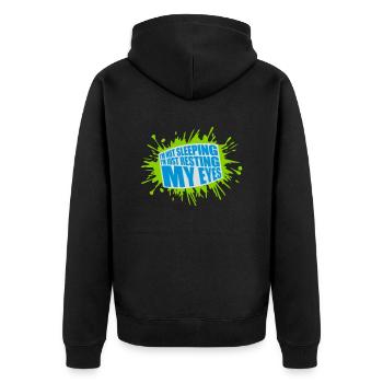 im not sleeping Zitat - Unisex Premium Bio Zip Hoodie - Schwarz - Hinten - Nico (187cm)