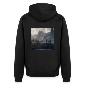 Wunderschöne Berglandschaft im Nebel - Unisex Premium Bio Zip Hoodie - Schwarz - Hinten - Nico (187cm)