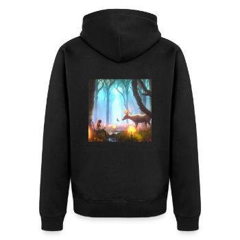 Mädchen im magischen Wald, umgeben von Tieren - Unisex Premium Bio Zip Hoodie - Schwarz - Hinten - Nico (187cm)