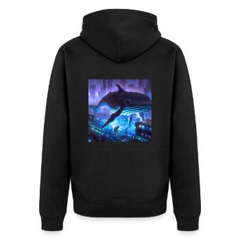 Whale floating in the city - Unisex Premium Organic Zip Hoodie - black - Back - Nico (187cm)