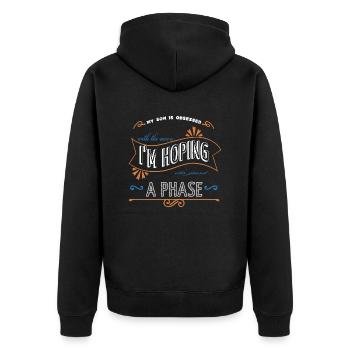 happy funny sayings astronomy planets joke - Unisex Premium Bio Zip Hoodie - Schwarz - Hinten - Nico (187cm)
