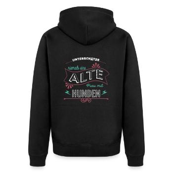 female oma ehefrau girl womancontest dogge - Unisex Premium Bio Zip Hoodie - Schwarz - Hinten - Nico (187cm)