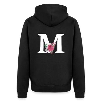 Buchstabe m blumig - Unisex Premium Bio Zip Hoodie - Schwarz - Hinten - Nico (187cm)