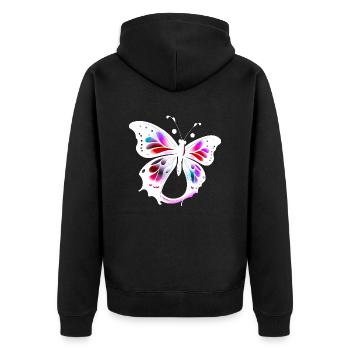 Mehrfarbiger Schmetterling - Unisex Premium Bio Zip Hoodie - Schwarz - Hinten - Nico (187cm)
