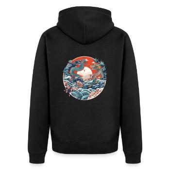 Chinesische Folklore - Unisex Premium Bio Zip Hoodie - Schwarz - Hinten - Nico (187cm)