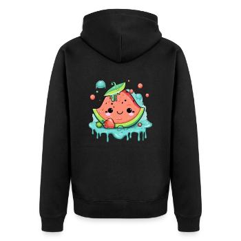 Eli Wassermelone Kawaii - Unisex Premium Bio Zip Hoodie - Schwarz - Hinten - Nico (187cm)