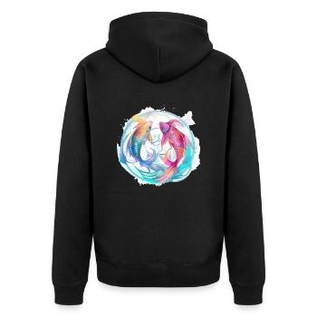 Blauer und rosafarbener Fisch - Unisex Premium Bio Zip Hoodie - Schwarz - Hinten - Nico (187cm)