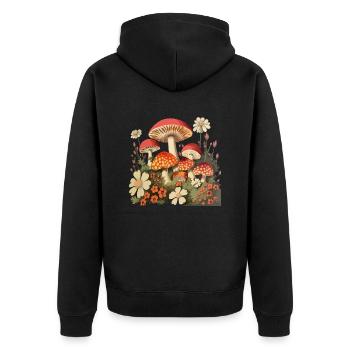 Pilze und Blumen - Unisex Premium Bio Zip Hoodie - Schwarz - Hinten - Nico (187cm)