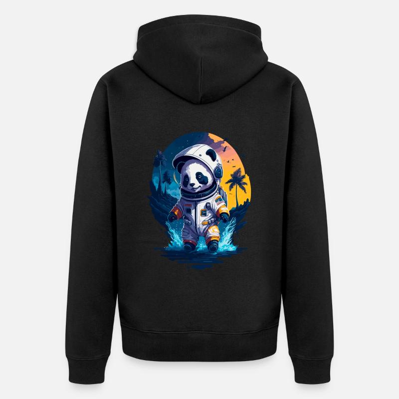 Niedlicher Panda-Astronaut - Unisex Premium Bio Zip Hoodie - Schwarz