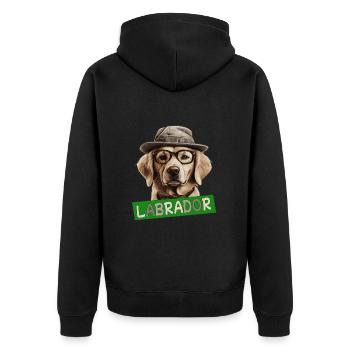 Labrador mit Hut Hundemama Hundepapa Labbi Wauwau - Unisex Premium Bio Zip Hoodie - Schwarz - Hinten - Nico (187cm)