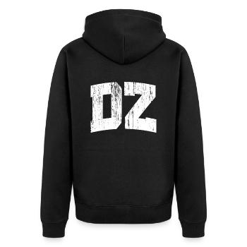 DZ Vintage-Stil - Unisex Premium Bio Zip Hoodie - Schwarz - Hinten - Nico (187cm)