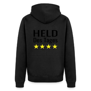 Arbeit Beruf Held des Tages Spruch Kollege - Unisex Premium Bio Zip Hoodie - Schwarz - Hinten - Nico (187cm)