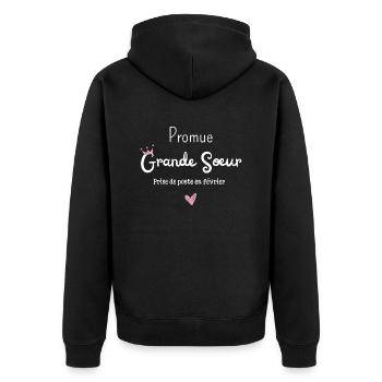 Promue grande soeur en février -annonce grossesse - Veste à capuche bio Premium Unisexe - noir - Dos - Nico (187cm)