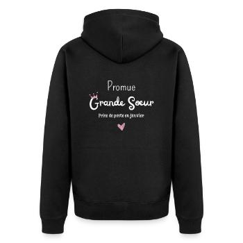 Promue grande soeur en janvier - annonce grossesse - Veste à capuche bio Premium Unisexe - noir - Dos - Nico (187cm)